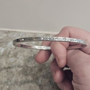 Brighton Silver Floral Etched Crystal Bangle Bracelet